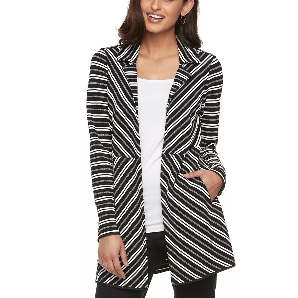 Dana Buchman Stripe Jersey Open Front Jacket S - Picture 2 of 9
